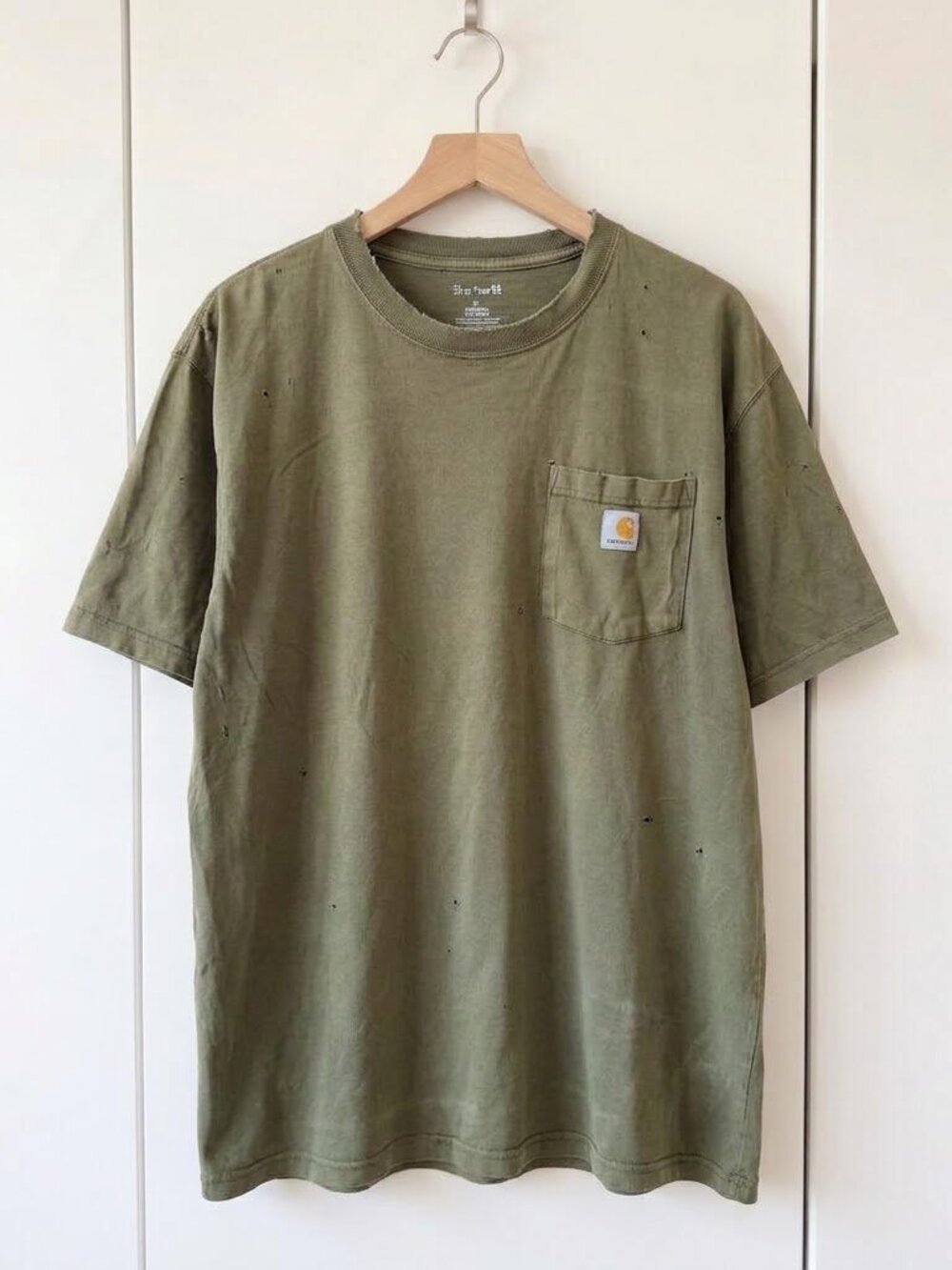 Vintage Carhartt K87 Pocket Tee Sun Faded Olive Thrashed Distressed L